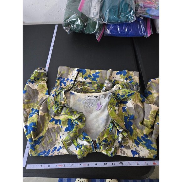 Twelve by Twelve Floral 3/4 Sleeve Full Zip Cardigan Sweater Size Medium Ruffled - Picture 7 of 11